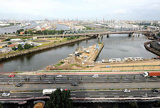 6046 Billhafen und Oberhafenkanal - Eisenbahnbrcke ber die Norderelbe - Panorama der Hansestadt Hamburg.