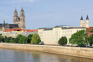 3820 Blick über die Elbe in Magdeburg - Magdeburger Dom und Klosterkirche "Unserer lieben Frau" 