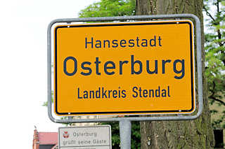 3781 Ortsschild Hansestadt Osterburg, Landkreis Stendal.